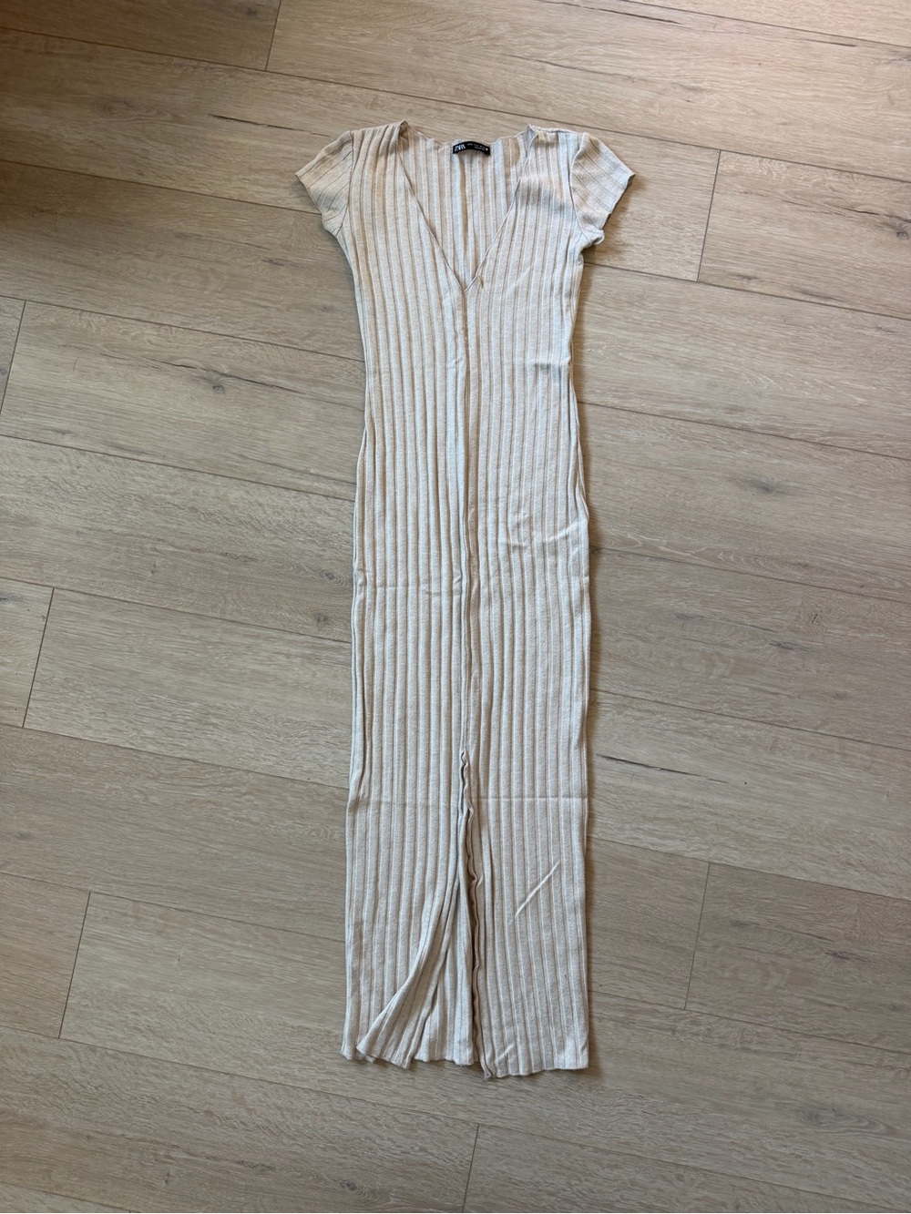 Zara | Ribbed Deep V Neck Body Con Dress